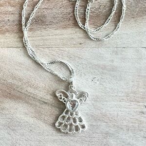 Vintage AVON Silver-Tone Mary April Birthstone Angel Pendant